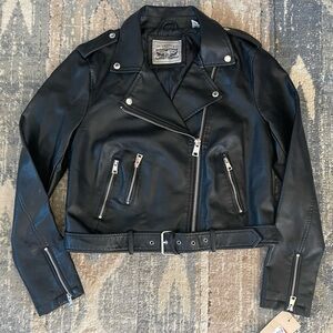 Black faux leather Levi’s belted biker jacket new with tags